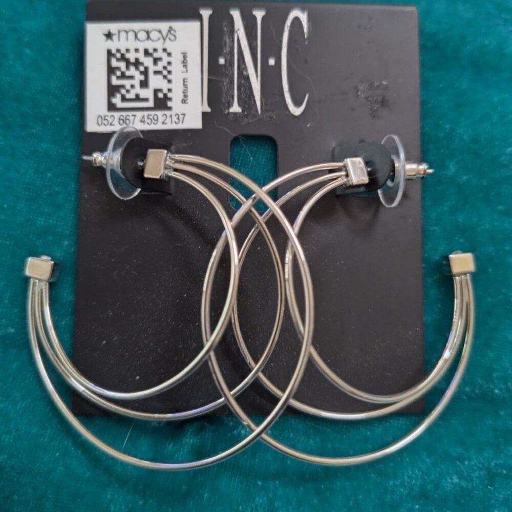 2" silver-tone triple-wire hoop earrings